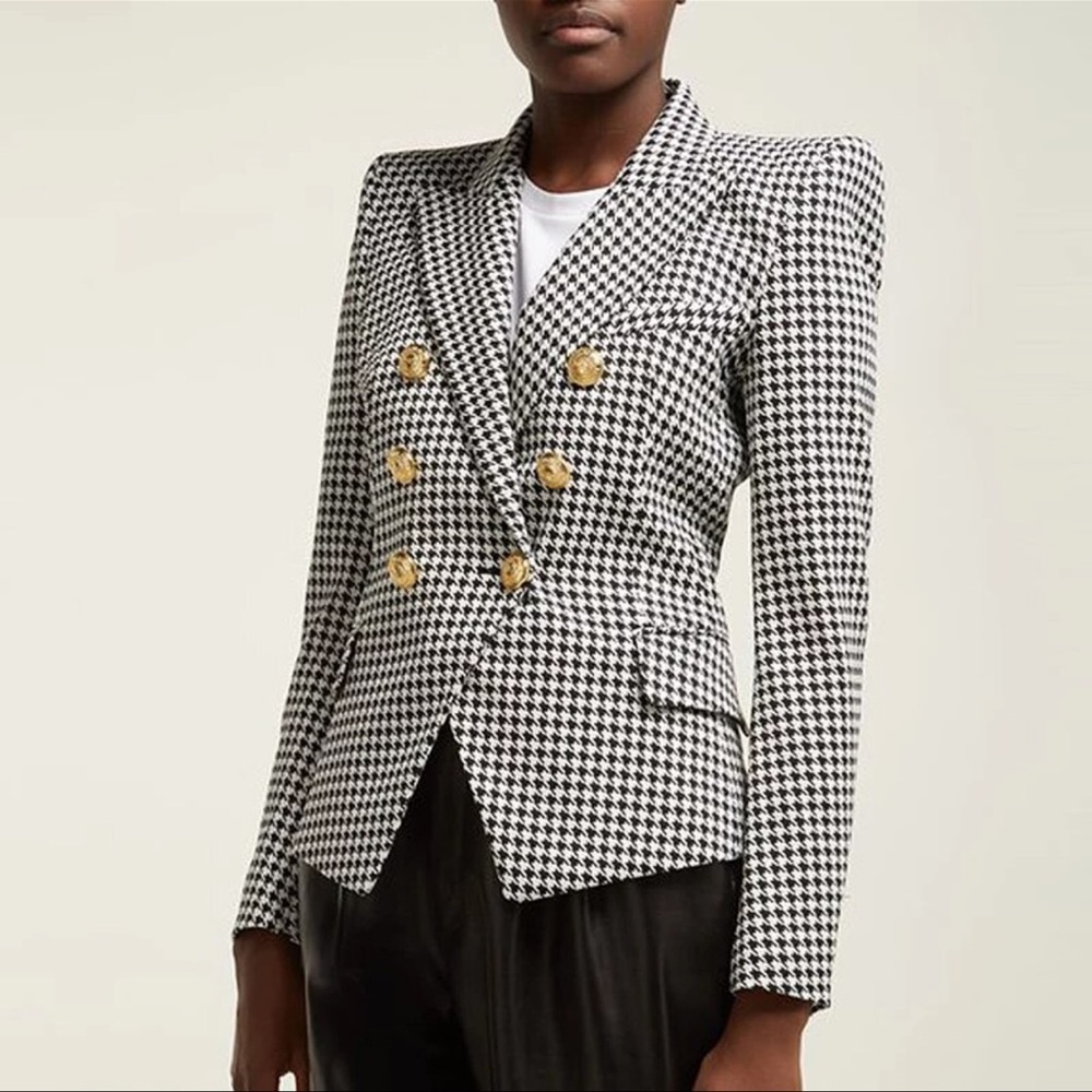 Luxury Houndstooth blazer Womens with gold details